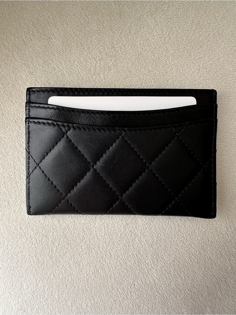 CHANEL Black Quilted Card Holder with Silver CC Logo - Picture 2 of 7